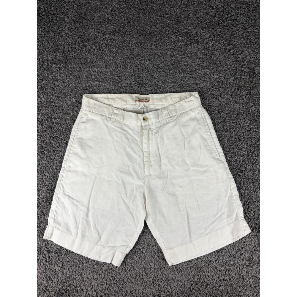 Barry Bricken Mens 100% Linen Shorts Size 33 Cream Off White Flat Front Summer